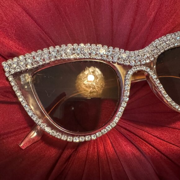 SALE!  Sunglasses Blinged Out Rhinestones Encrusted Clear Cat Eye Brown Lenses main image 9